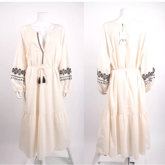 ZARA COTTON EMBROIDERED LONG TUNIC DRESS - Picture 11 of 11